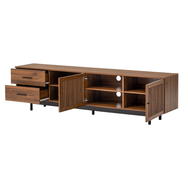 English Elm 78 Inch Walnut Media Console with Slatted Doors Solid Wood Legs and Cable Management N710P374705P
