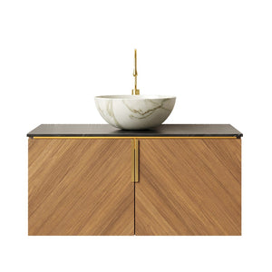 English Elm Dina Floating Bathroom Vanity Sintered Stone Top Glass Basin Striped Plywood Cabinet W2615S00546
