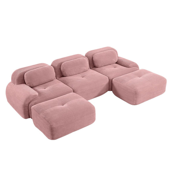 English Elm U-shaped Modular Corduroy Sectional Sofa with Curved Armrests for Living Room Comfort W714S01408