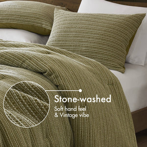 English Elm 3PCS Waffle Washed Comforter Set Full/Queen with Breathable 100% Cotton Face and Plush 270G Fill Green 23 L x 21 W x 12 H B035P341104