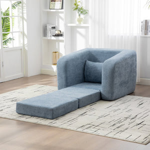 English Elm 40" Chenille Cloud Floor Chair Convertible Sleeper Sofa Lounge for Dorm Apartment Bedroom Light Blue W3118P388897