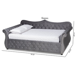 Baxton Studio Baxton Studio Abbie Elegant Grey Velvet Daybed with Crystal Tufting & Trundle for Stylish Comfort Abbie-Grey Velvet-Daybed-Queen