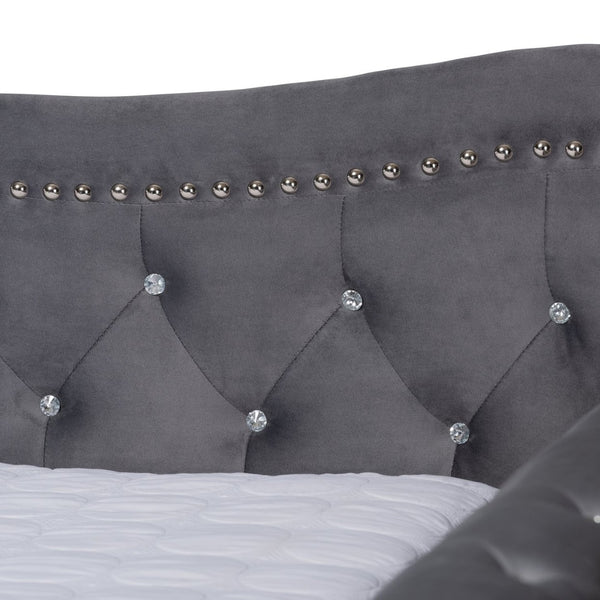 Baxton Studio Baxton Studio Abbie Elegant Grey Velvet Daybed with Crystal Tufting & Trundle for Stylish Comfort Abbie-Grey Velvet-Daybed-Queen