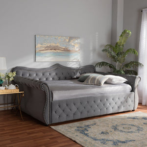 Baxton Studio Baxton Studio Abbie Elegant Grey Velvet Daybed with Crystal Tufting & Trundle for Stylish Comfort Abbie-Grey Velvet-Daybed-Queen