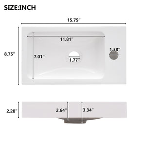 English Elm 15.75" Rustic Bathroom Vanity with Reversible Resin Sink, Soft-Close Door, Adjustable Shelf, Compact Elegance N729P285513N