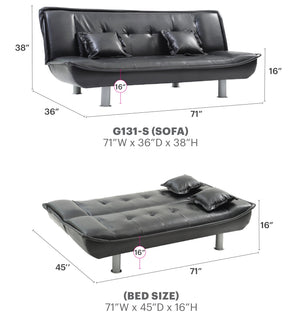 English Elm Lionel Convertible Sofa Bed with PU Faux Leather, Quick-Change Sleeper, High-Density Foam Comfort and Metal Legs Black 44 L x 72 W x 9 H B078107980