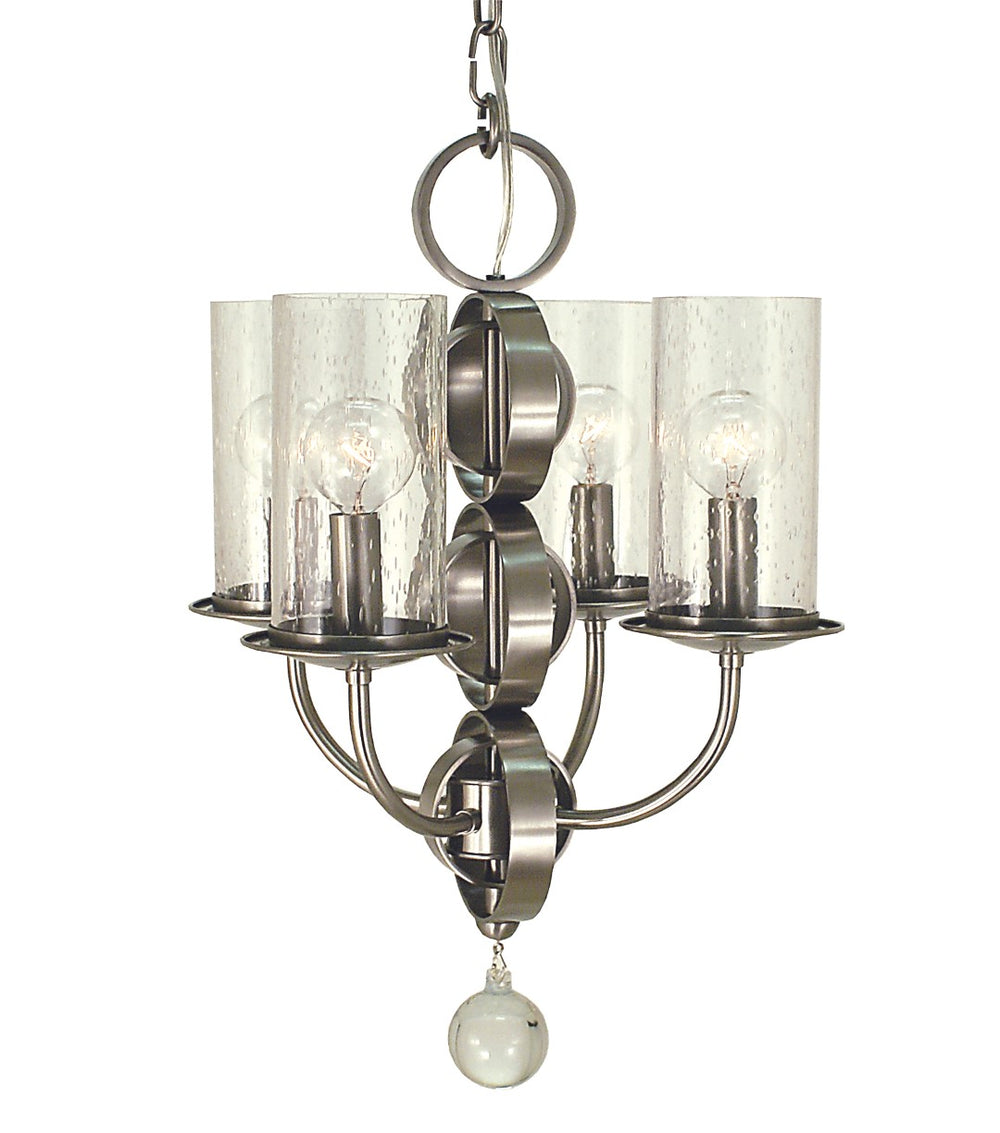 Framburg 4-light Mini Chandelier With Seeded Cylinders And Crystal Accents - Handcrafted Elegance For Any Space Antique Brass Metal 1103 Ab