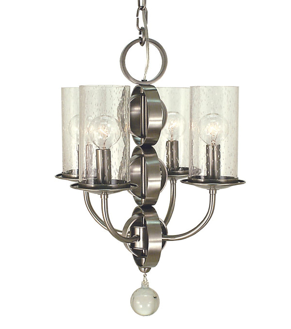 Framburg 4-light Mini Chandelier With Seeded Cylinders And Crystal Accents - Handcrafted Elegance For Any Space Brushed Nickel Metal 1043 Bn