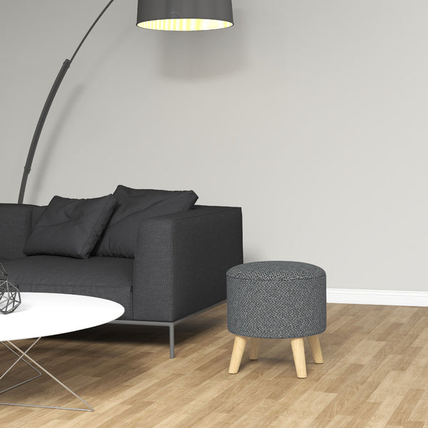 English Elm HOMCOM Round Storage Ottoman Stool with Cushioned Linen Top, Oak Legs, Hidden Interior for Clutter-Free Living Room Seating Gray W2225P173822