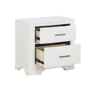 English Elm White Hudson Nightstand with Two Drawers, Sleek Transitional White Finish & Chrome Bars, 26"H B011P363266