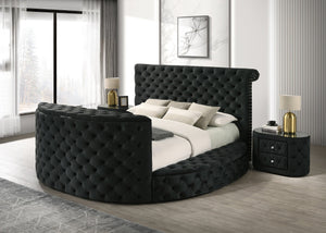 English Elm Luxurious King Size Bed Set With Tufted Black Velvet, Tv Lift, Electric Fireplace & Nightstands B2741S00121