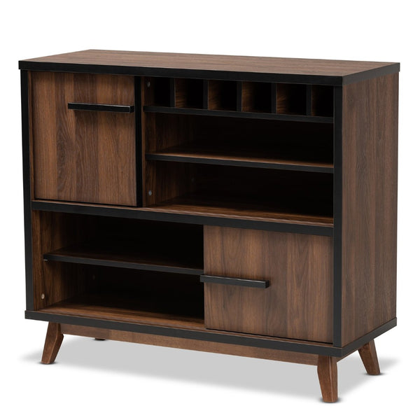 Baxton Studio Baxton Studio Margo Mid-Century Two-Tone Walnut Wine Cabinet with Stylish Storage for Home Bars RT676-OCC-Walnut/Black-Cabinet