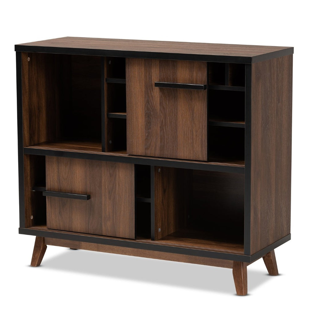 Baxton Studio Baxton Studio Margo Mid-Century Two-Tone Walnut Wine Cabinet with Stylish Storage for Home Bars RT676-OCC-Walnut/Black-Cabinet