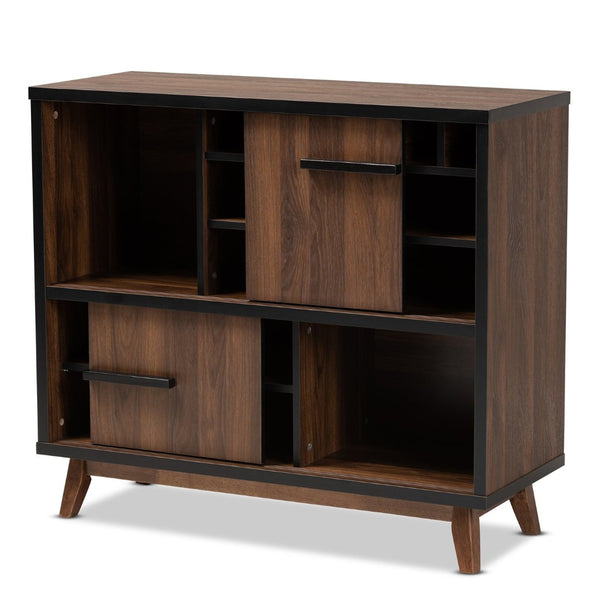 Baxton Studio Baxton Studio Margo Mid-Century Two-Tone Walnut Wine Cabinet with Stylish Storage for Home Bars RT676-OCC-Walnut/Black-Cabinet