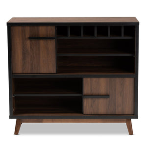 Baxton Studio Baxton Studio Margo Mid-Century Two-Tone Walnut Wine Cabinet with Stylish Storage for Home Bars RT676-OCC-Walnut/Black-Cabinet