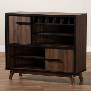 Baxton Studio Baxton Studio Margo Mid-Century Two-Tone Walnut Wine Cabinet with Stylish Storage for Home Bars RT676-OCC-Walnut/Black-Cabinet