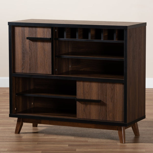 Baxton Studio Baxton Studio Margo Mid-Century Two-Tone Walnut Wine Cabinet with Stylish Storage for Home Bars RT676-OCC-Walnut/Black-Cabinet