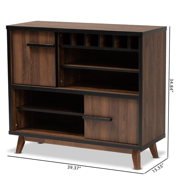 Baxton Studio Baxton Studio Margo Mid-Century Two-Tone Walnut Wine Cabinet with Stylish Storage for Home Bars RT676-OCC-Walnut/Black-Cabinet