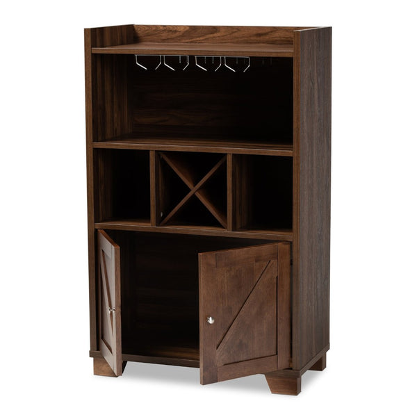Baxton Studio Baxton Studio Carrie Wine Storage Cabinet - Walnut Brown Wood, Farmhouse Style with Open & Closed Shelves RT677-OCC-Walnut-Cabinet