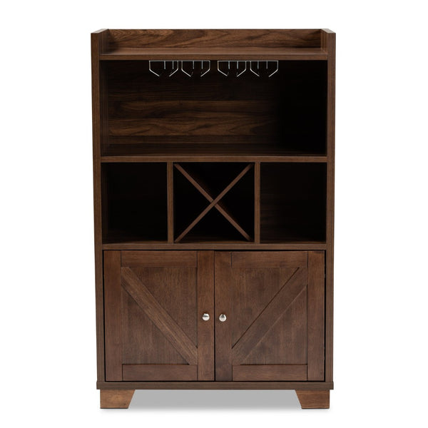 Baxton Studio Baxton Studio Carrie Wine Storage Cabinet - Walnut Brown Wood, Farmhouse Style with Open & Closed Shelves RT677-OCC-Walnut-Cabinet