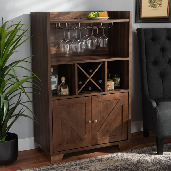 Baxton Studio Baxton Studio Carrie Wine Storage Cabinet - Walnut Brown Wood, Farmhouse Style with Open & Closed Shelves RT677-OCC-Walnut-Cabinet
