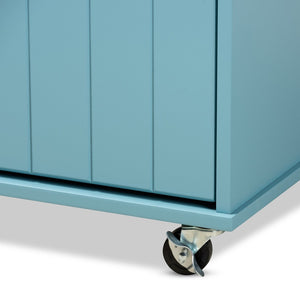 Baxton Studio Baxton Studio Liona Sky Blue Kitchen Cart with Knife Holder, Shelves & Pull-Out Trash Compartment RT599-OCC-Natural/Sky Blue-Cart