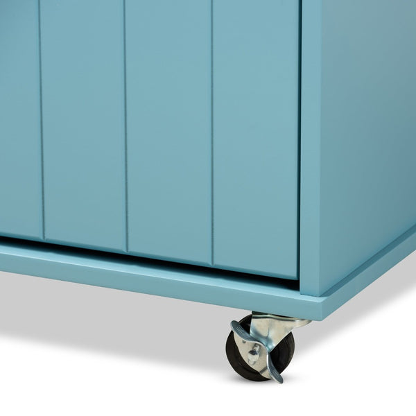 Baxton Studio Baxton Studio Liona Sky Blue Kitchen Cart with Knife Holder, Shelves & Pull-Out Trash Compartment RT599-OCC-Natural/Sky Blue-Cart