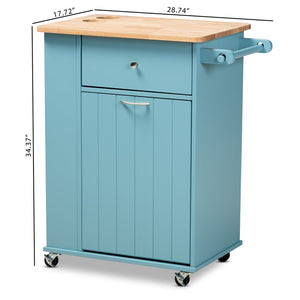 Baxton Studio Baxton Studio Liona Sky Blue Kitchen Cart with Knife Holder, Shelves & Pull-Out Trash Compartment RT599-OCC-Natural/Sky Blue-Cart