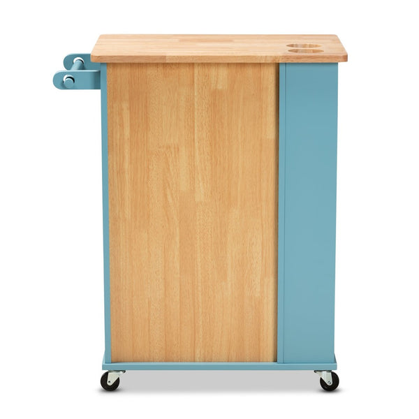 Baxton Studio Baxton Studio Liona Sky Blue Kitchen Cart with Knife Holder, Shelves & Pull-Out Trash Compartment RT599-OCC-Natural/Sky Blue-Cart