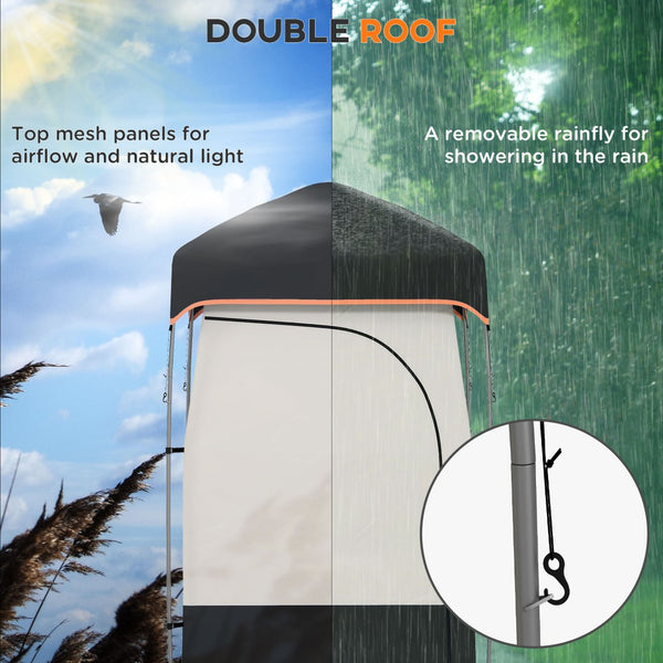 English Elm Outsunny Privacy Shower Tent for Camping with Solar Bag Rainfly and Carry Tube Black W2225P200368