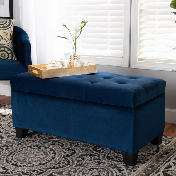 Baxton Studio Baxton Studio Navy Blue Velvet Storage Ottoman - Modern Design with Lift-Top & Elegant Tufting WS-20091-Navy Blue Velvet-Otto