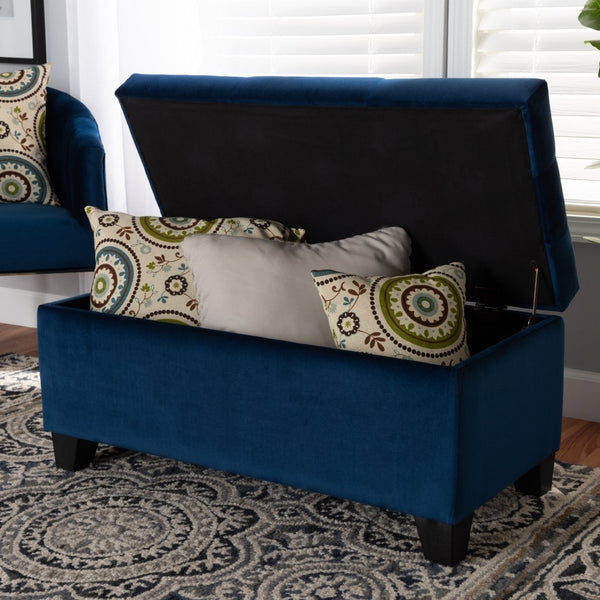 Baxton Studio Baxton Studio Navy Blue Velvet Storage Ottoman - Modern Design with Lift-Top & Elegant Tufting WS-20091-Navy Blue Velvet-Otto