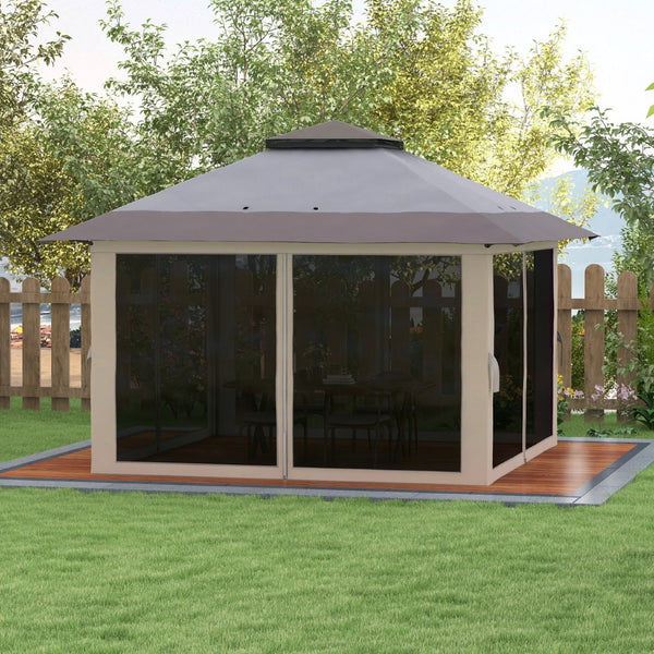 English Elm Outsunny 13x13 Pop up Canopy Gazebo with Mesh Netting Uv50 Steel Frame Outdoor W2225P485586