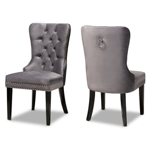 Baxton Studio Baxton Studio Remy Elegant Grey Velvet Dining Chair Set with Tufting & Espresso Oak Legs - 2 Pieces WS-F458-Grey Velvet/Espresso-DC