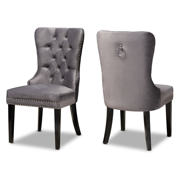 Baxton Studio Baxton Studio Remy Elegant Grey Velvet Dining Chair Set with Tufting & Espresso Oak Legs - 2 Pieces WS-F458-Grey Velvet/Espresso-DC