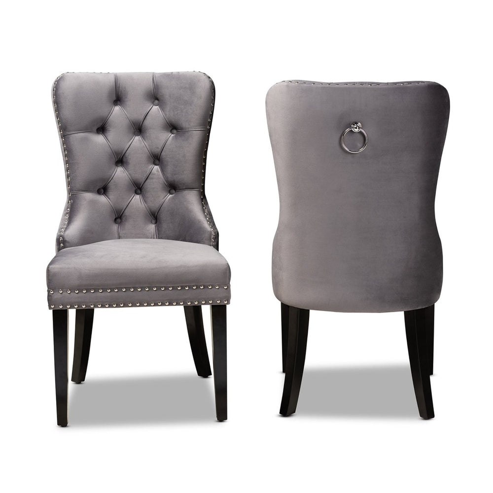 Baxton Studio Baxton Studio Remy Elegant Grey Velvet Dining Chair Set with Tufting & Espresso Oak Legs - 2 Pieces WS-F458-Grey Velvet/Espresso-DC