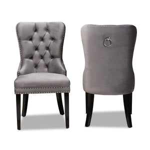 Baxton Studio Baxton Studio Remy Elegant Grey Velvet Dining Chair Set with Tufting & Espresso Oak Legs - 2 Pieces WS-F458-Grey Velvet/Espresso-DC