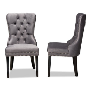 Baxton Studio Baxton Studio Remy Elegant Grey Velvet Dining Chair Set with Tufting & Espresso Oak Legs - 2 Pieces WS-F458-Grey Velvet/Espresso-DC