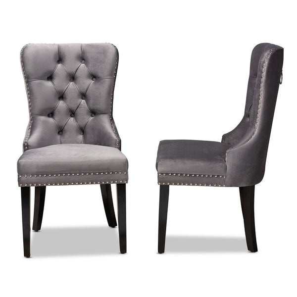 Baxton Studio Baxton Studio Remy Elegant Grey Velvet Dining Chair Set with Tufting & Espresso Oak Legs - 2 Pieces WS-F458-Grey Velvet/Espresso-DC