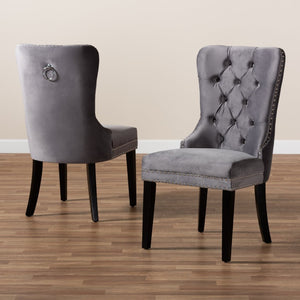 Baxton Studio Baxton Studio Remy Elegant Grey Velvet Dining Chair Set with Tufting & Espresso Oak Legs - 2 Pieces WS-F458-Grey Velvet/Espresso-DC