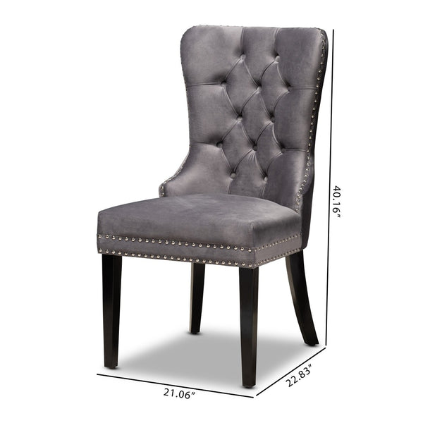 Baxton Studio Baxton Studio Remy Elegant Grey Velvet Dining Chair Set with Tufting & Espresso Oak Legs - 2 Pieces WS-F458-Grey Velvet/Espresso-DC