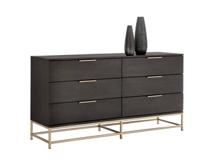 Sunpan Rebel Nine Drawer Oak Veneer Dresser with Brushed Gold Frame for Primary Bedrooms Small 104609
