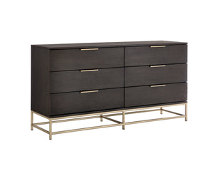 Sunpan Rebel Nine Drawer Oak Veneer Dresser with Brushed Gold Frame for Primary Bedrooms Small 104609