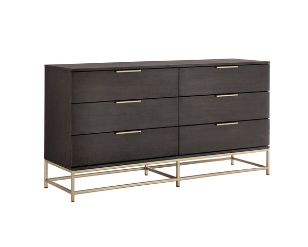 Sunpan Rebel Nine Drawer Oak Veneer Dresser with Brushed Gold Frame for Primary Bedrooms Small 104609