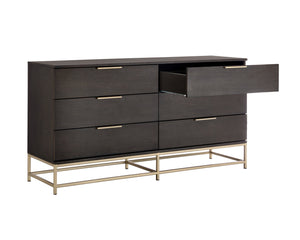 Sunpan Rebel Nine Drawer Oak Veneer Dresser with Brushed Gold Frame for Primary Bedrooms Small 104609