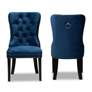 Baxton Studio Baxton Studio Remy Navy Blue Velvet Dining Chairs Set – Elegant Button Tufting & Nailhead Trim Design WS-F458-Navy Blue Velvet/Espresso-DC