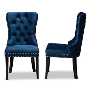Baxton Studio Baxton Studio Remy Navy Blue Velvet Dining Chairs Set – Elegant Button Tufting & Nailhead Trim Design WS-F458-Navy Blue Velvet/Espresso-DC