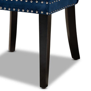 Baxton Studio Baxton Studio Remy Navy Blue Velvet Dining Chairs Set – Elegant Button Tufting & Nailhead Trim Design WS-F458-Navy Blue Velvet/Espresso-DC