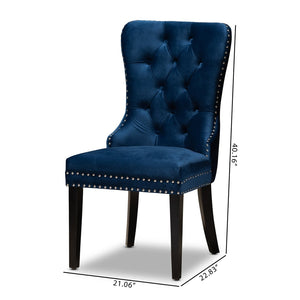 Baxton Studio Baxton Studio Remy Navy Blue Velvet Dining Chairs Set – Elegant Button Tufting & Nailhead Trim Design WS-F458-Navy Blue Velvet/Espresso-DC