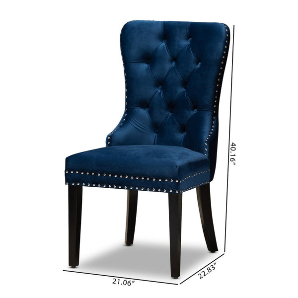 Baxton Studio Baxton Studio Remy Navy Blue Velvet Dining Chairs Set – Elegant Button Tufting & Nailhead Trim Design WS-F458-Navy Blue Velvet/Espresso-DC